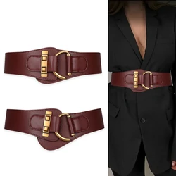 Womens Elastic Waist Belt Vintage Leather Wide Waistband