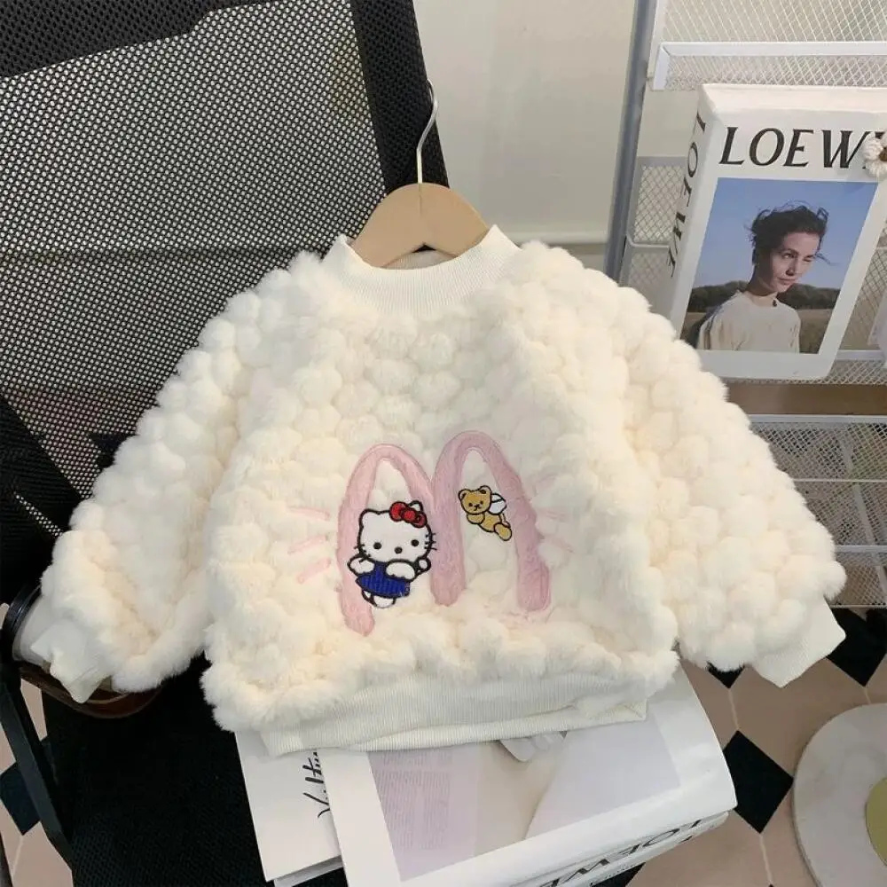 

Толстовка Sanrio Hello Kitty, детская модная зимняя одежда в стиле кавайи, удобная детская флисовая одежда для отдыха, сохраняющая тепло