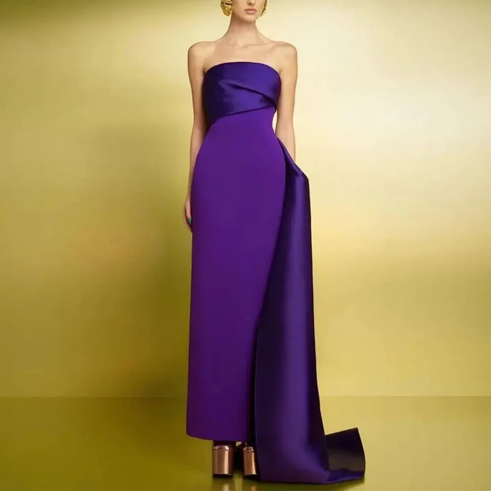 2026 Elegant Cloumn Evening Pageant Dress Strapless Pleats Satin Women's Prom Formal Gowns Maxi Party vestidos de festa