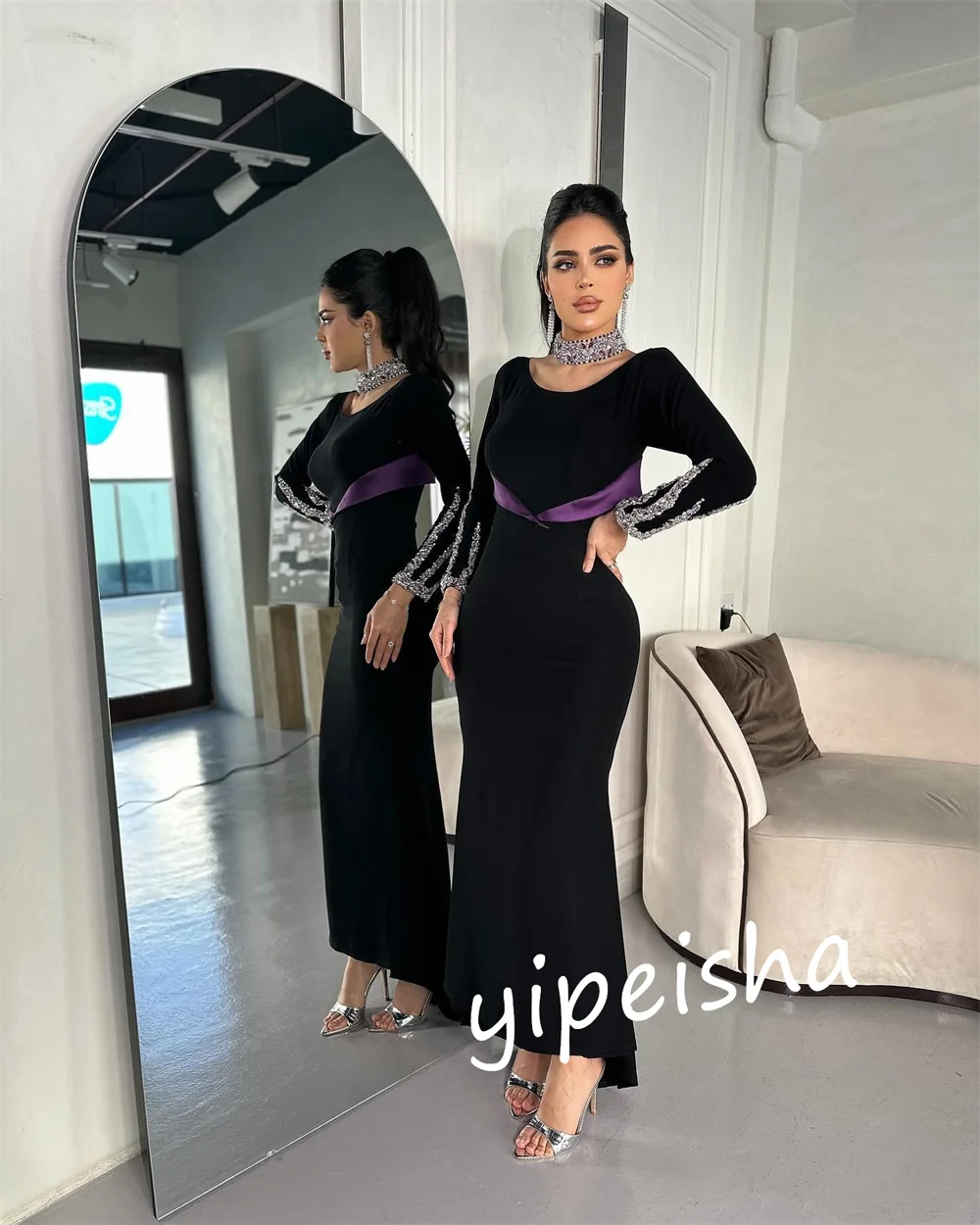 Customized  Ball   Jersey Beading Celebrity A-line O-Neck Bespoke Occasion Gown Midi es Saudi Arabia