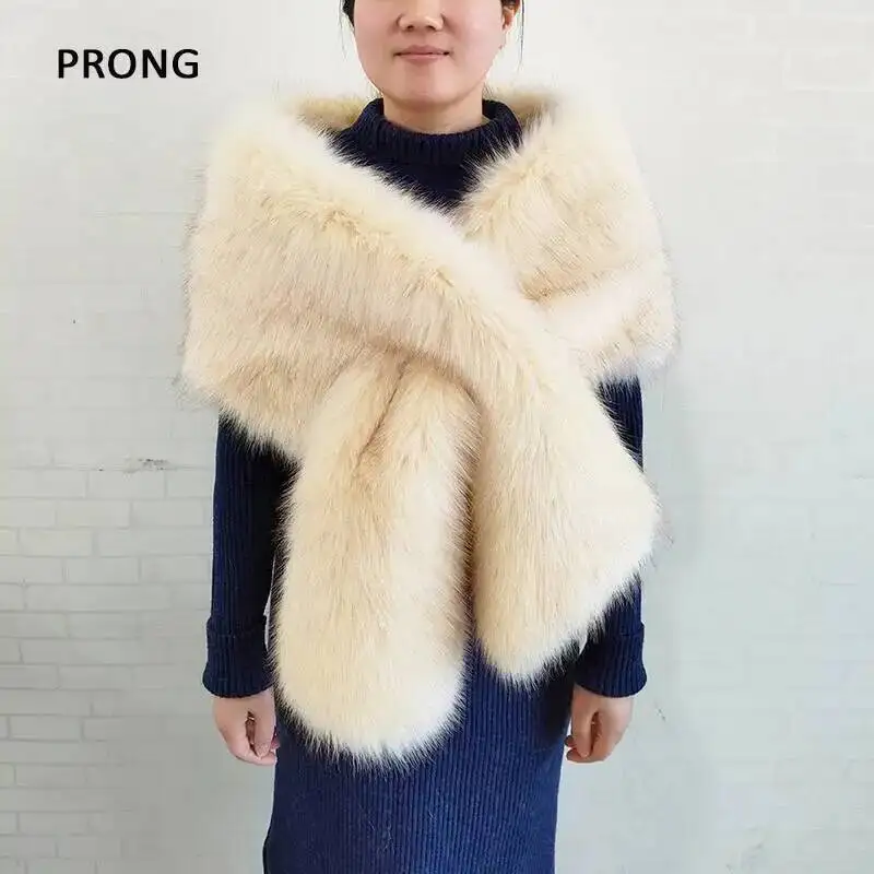 Women Faux Fur Shawls Wraps Winter Plush Wedding Cape Bridal Wraps Luxury Long Size Neck Warmer Fur Scarf Party Dress Accessory view 4