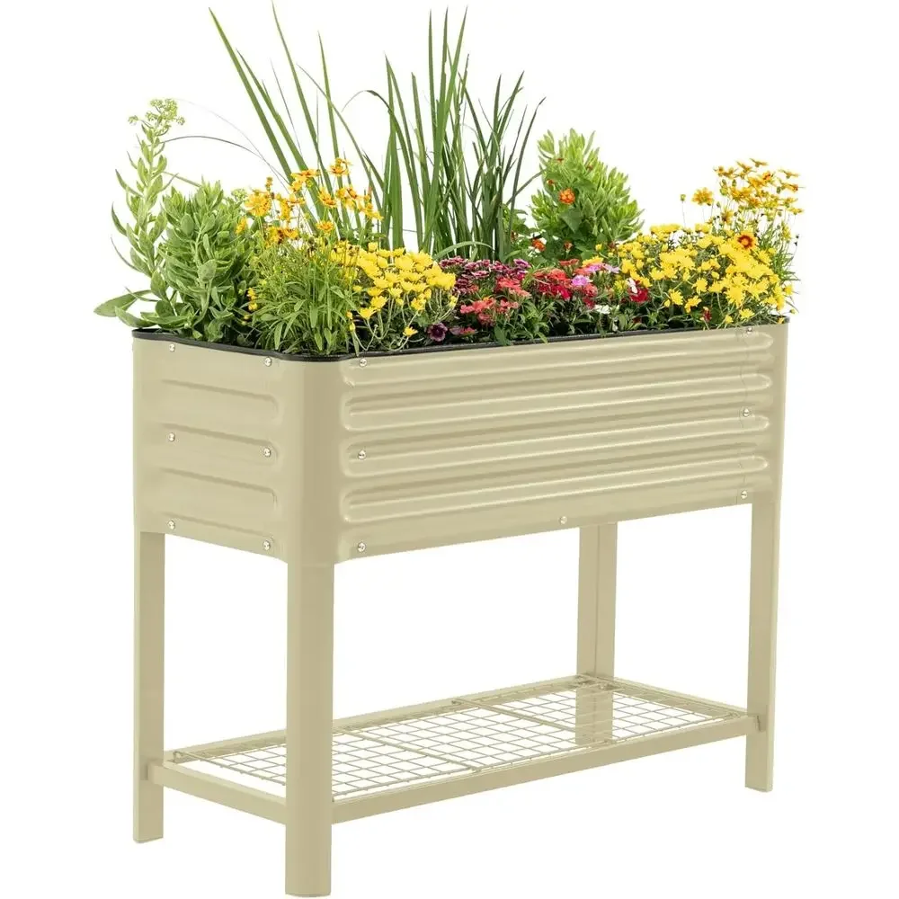 Slimline 1.5' x 3.5' Outdoor Elevated Garden Bed with Legs and Storage, 500 lbs Capacity, Ideal for Herbs, Vegetables, Pearl Whi