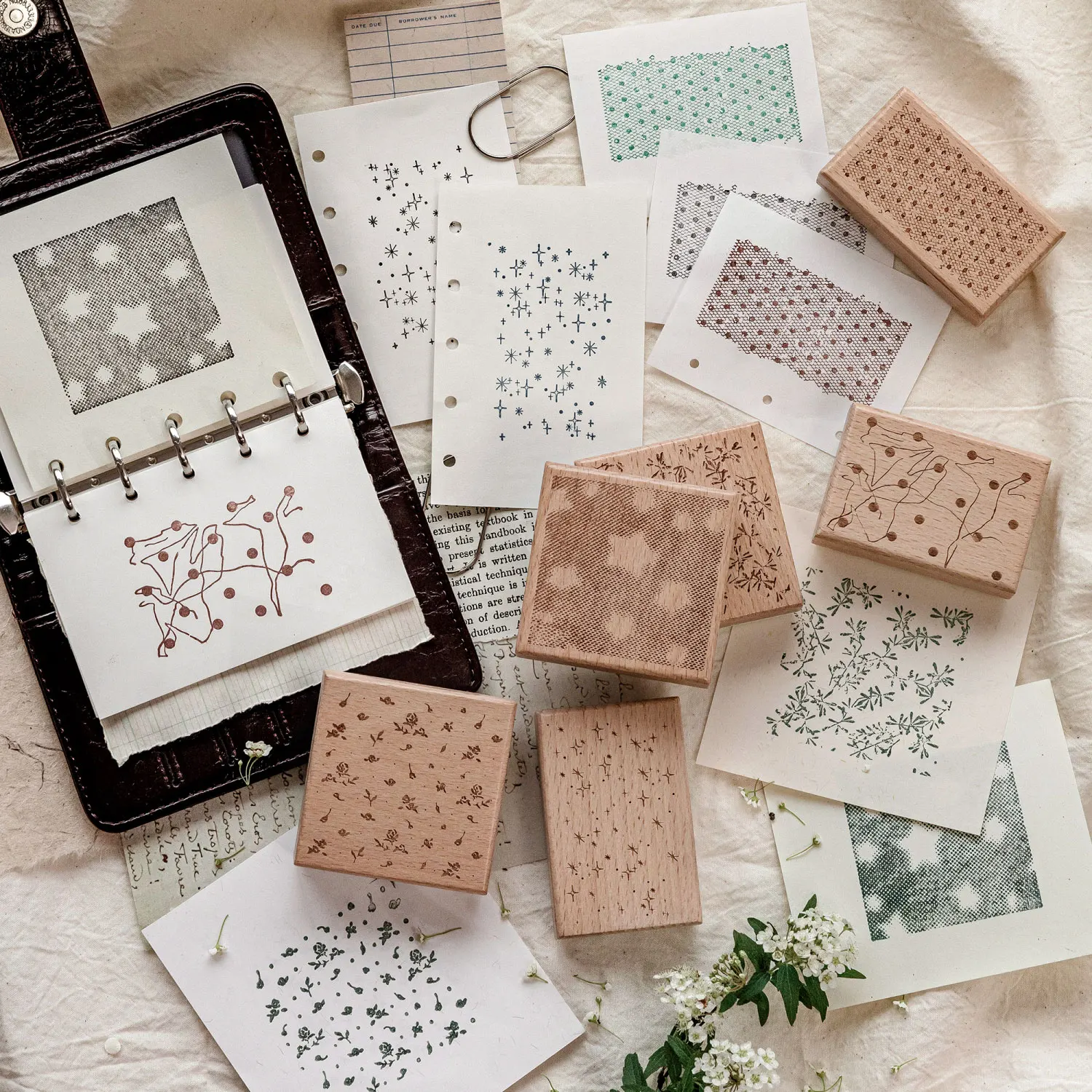 Scrapbooking Geometry Lace Dot Line Stamps for Junk Journal Background Decoration Wooden Craft Supplies