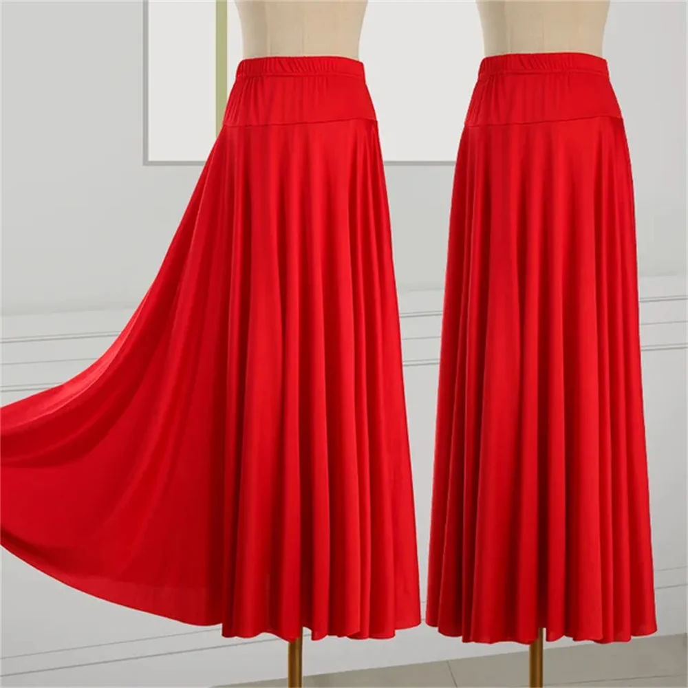 Traje de actuación con volantes y cintura elástica para mujer, falda oscilante de Flamenco español, faldas largas sólidas para baile de salón, alta