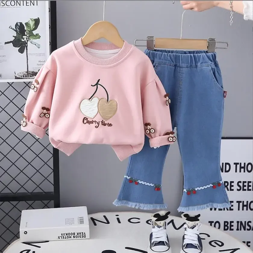 

2025 Fashion Baby Girls Clothes Sets Spring Autumn Cute Cartoon Embroidery Casual Sweatshirt Pants Kids Tracksuit Infant Outfits