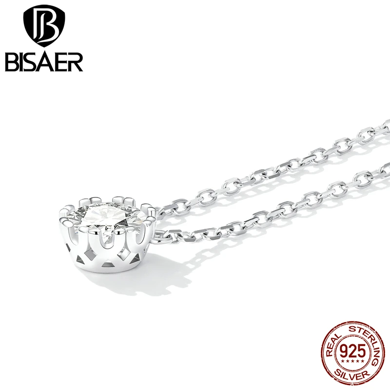 BISAER Collana in argento sterling 925 Taglio geometrico Catene al collo con zirconi scintillanti Placcato in platino per le donne Gioielleria