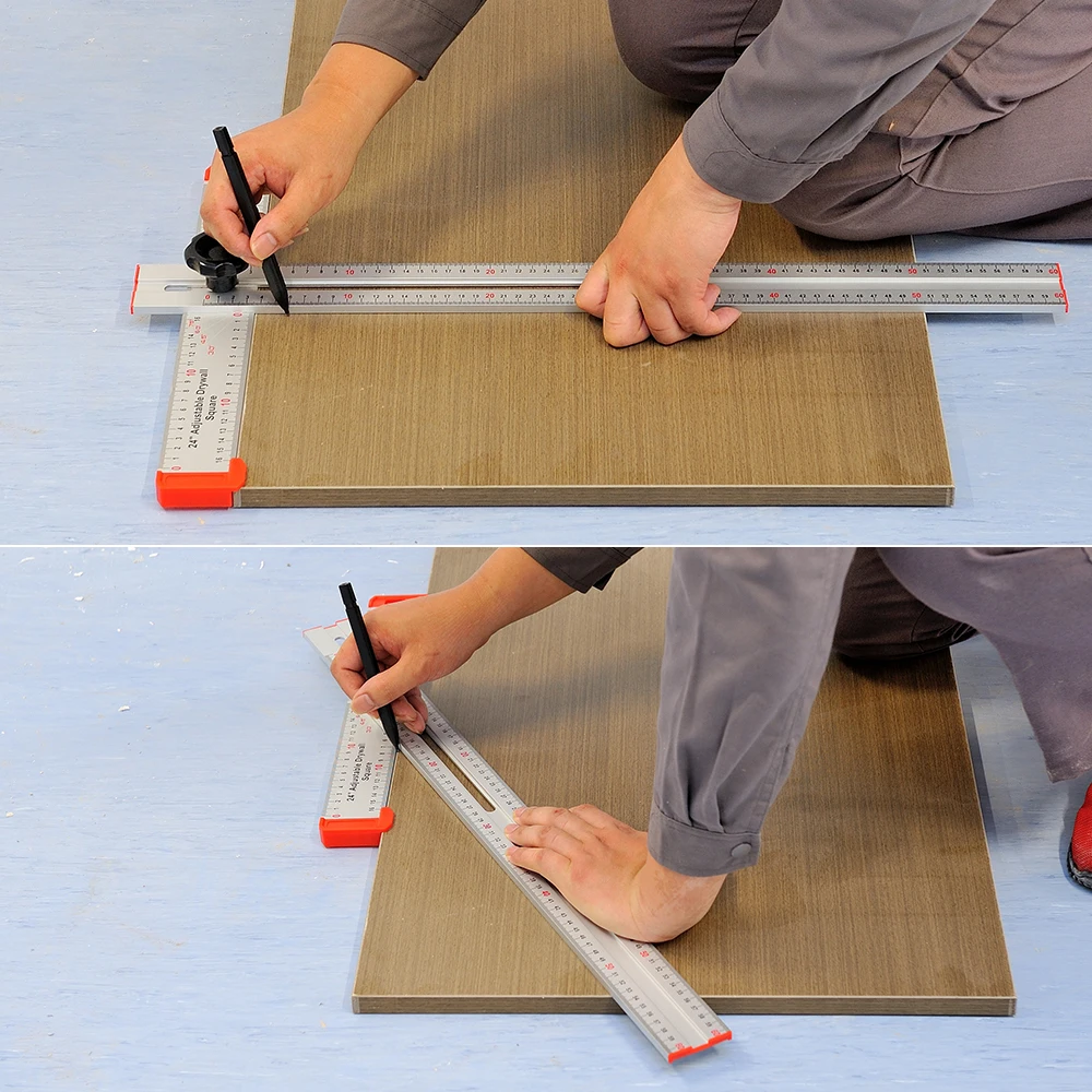 Rongpro T Type Metric Scribe Multi Tool Woodworking Ruler Measurement Drawing Tool Multi Angle Aluminum Profile For Tile DIY