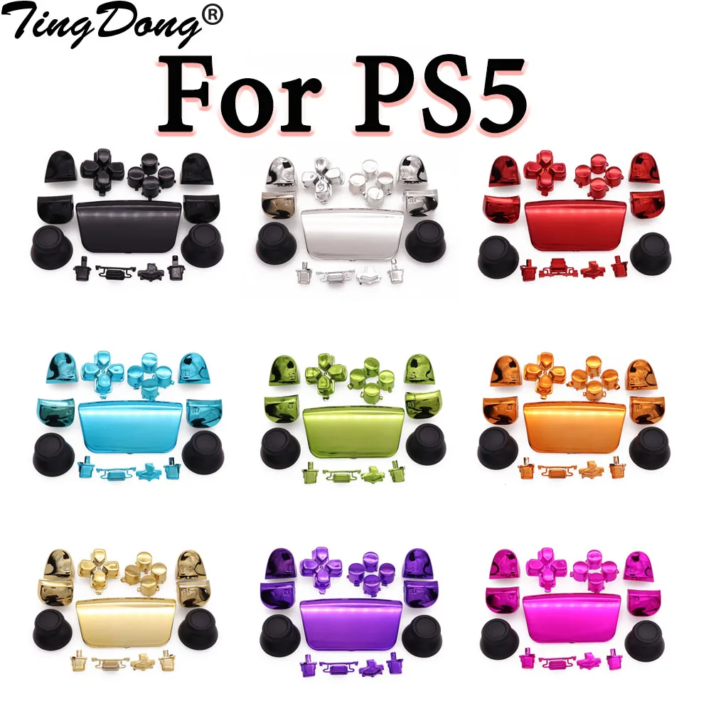 

Full Set Chrome Buttons For PS5 Handle Thumb Sticks Joystick Cap L1 R1 L2 R2 D-pad Button For PS5 Controller