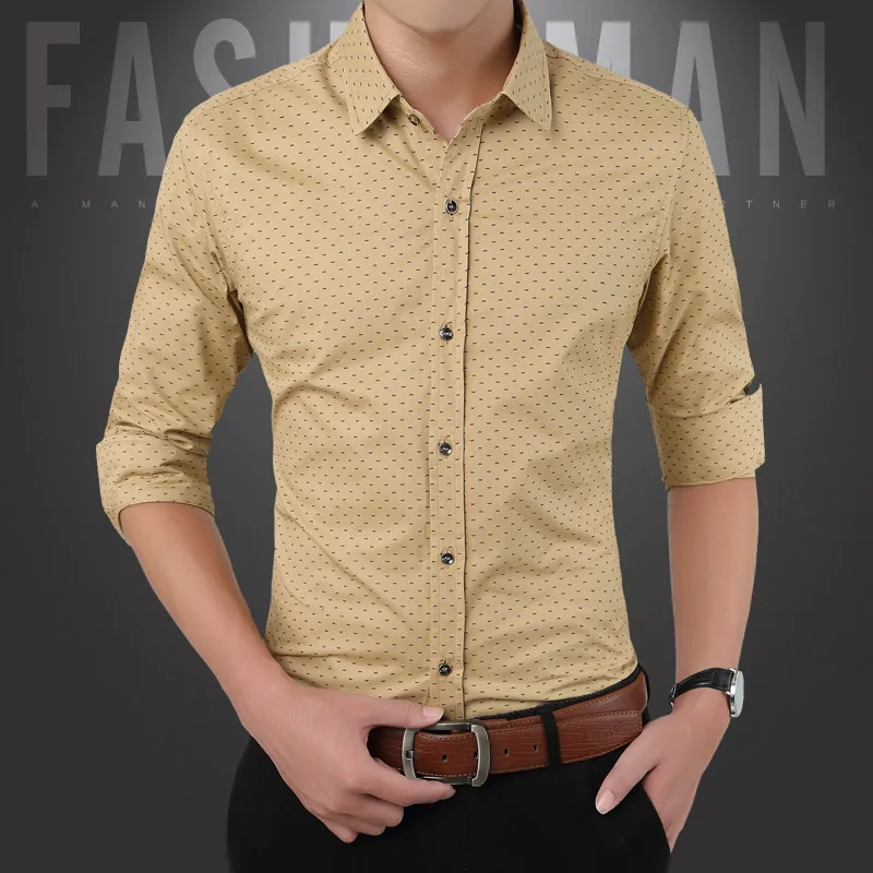 Camisa ajustada de manga larga para hombre, camisa informal de lunares, talla grande, para redes sociales, primavera, 2024