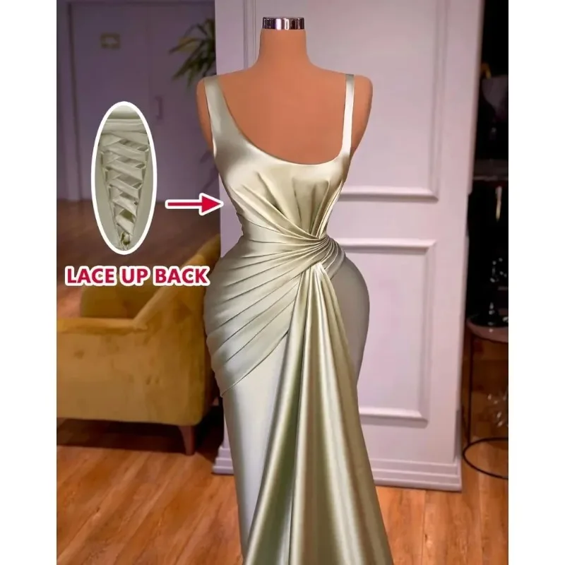 Wakuta Elegant Spaghetti Strap Mermaid Prom Vestidos for Women Long Satin Bridesmaid Dresses Formal Evening Gowns Robe Soirée