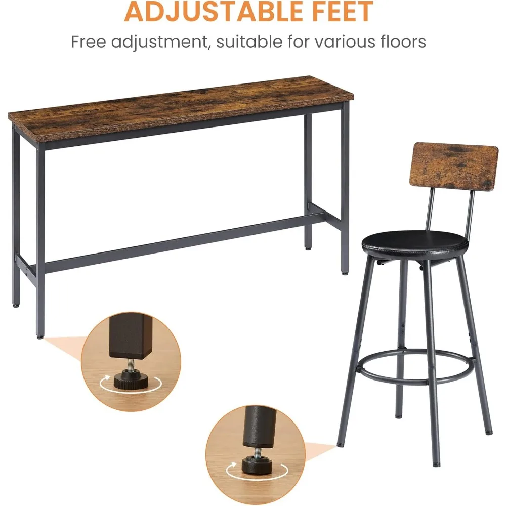 Bars Table with Stools - Long Bars Table Set with 3 PU Upholstered Bar Stools - Bar Table for Kitchen Table, Living Room