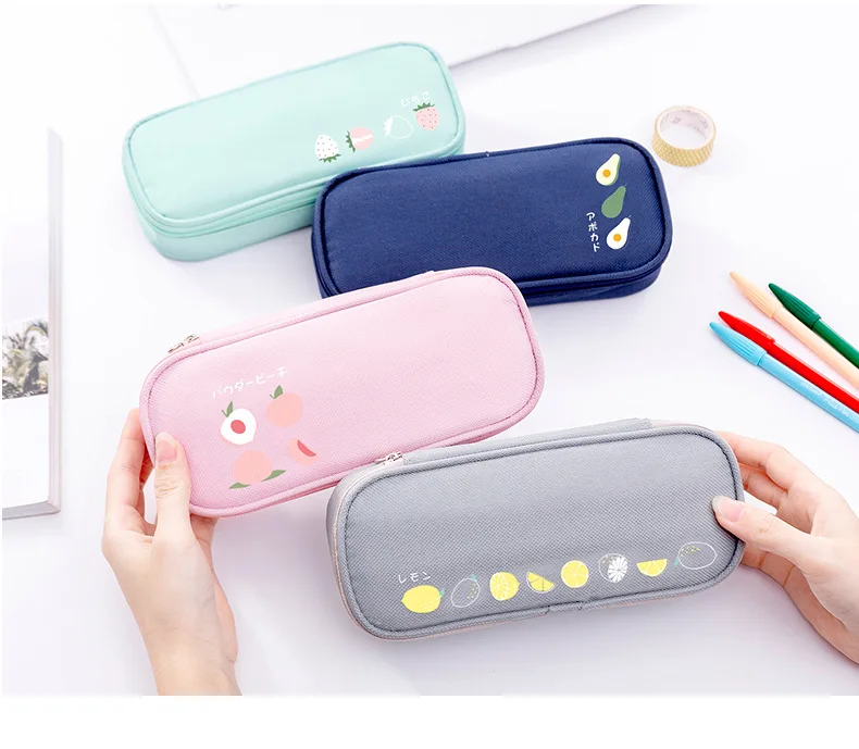 Simple student stationery storage creative stationery box Oxford cloth fruit pencil case large capacity pencil case