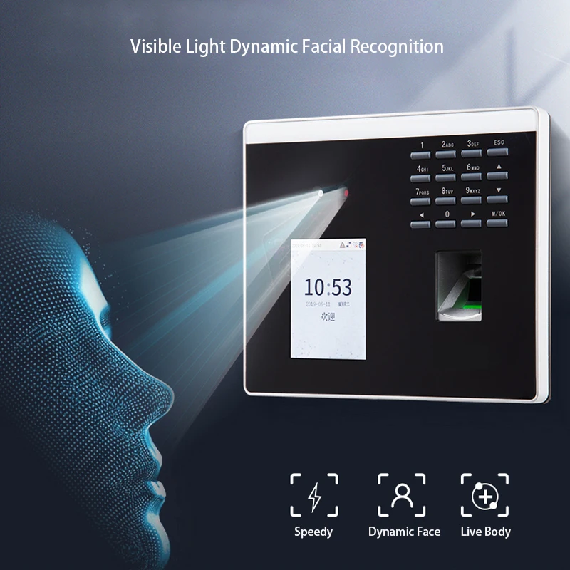 Xface100 Biometric USB TCP/IP Dynamic Facial Visible Light Fingerprint Recognition Time Attendance Door Access Control System