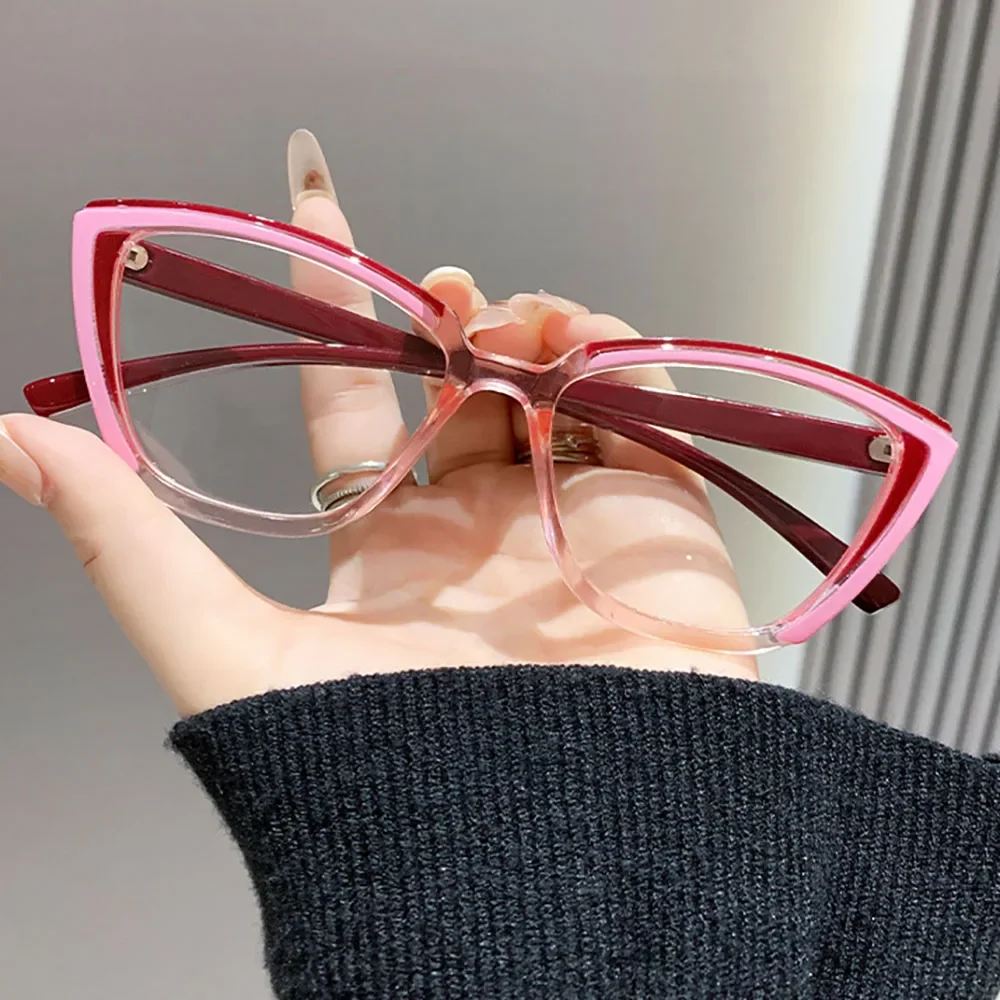 Trendige Mode-Lesebrille im Cat-Eye-Stil für Damen, Vintage, bunter Rahmen, Presbyopie-Brille, Anti-Blaulicht, klare Gläser +2,5 – Detail 4