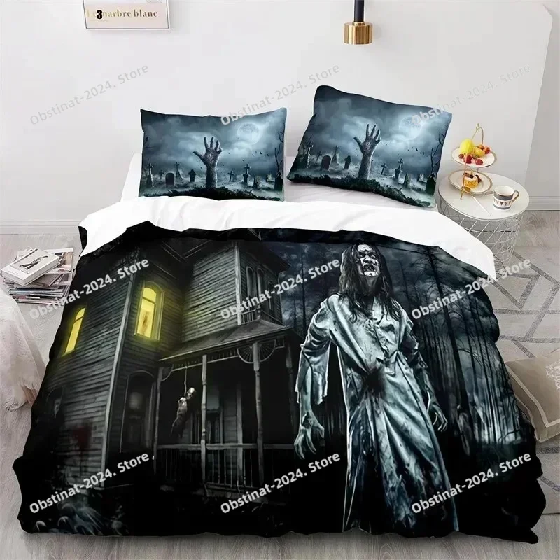 3D Horror Theme Spooky Bedding Set Printed single Comforter Quilt Bed Cover Duvet Cover Pillow Case 3 Pieces Set Kids Adult Size