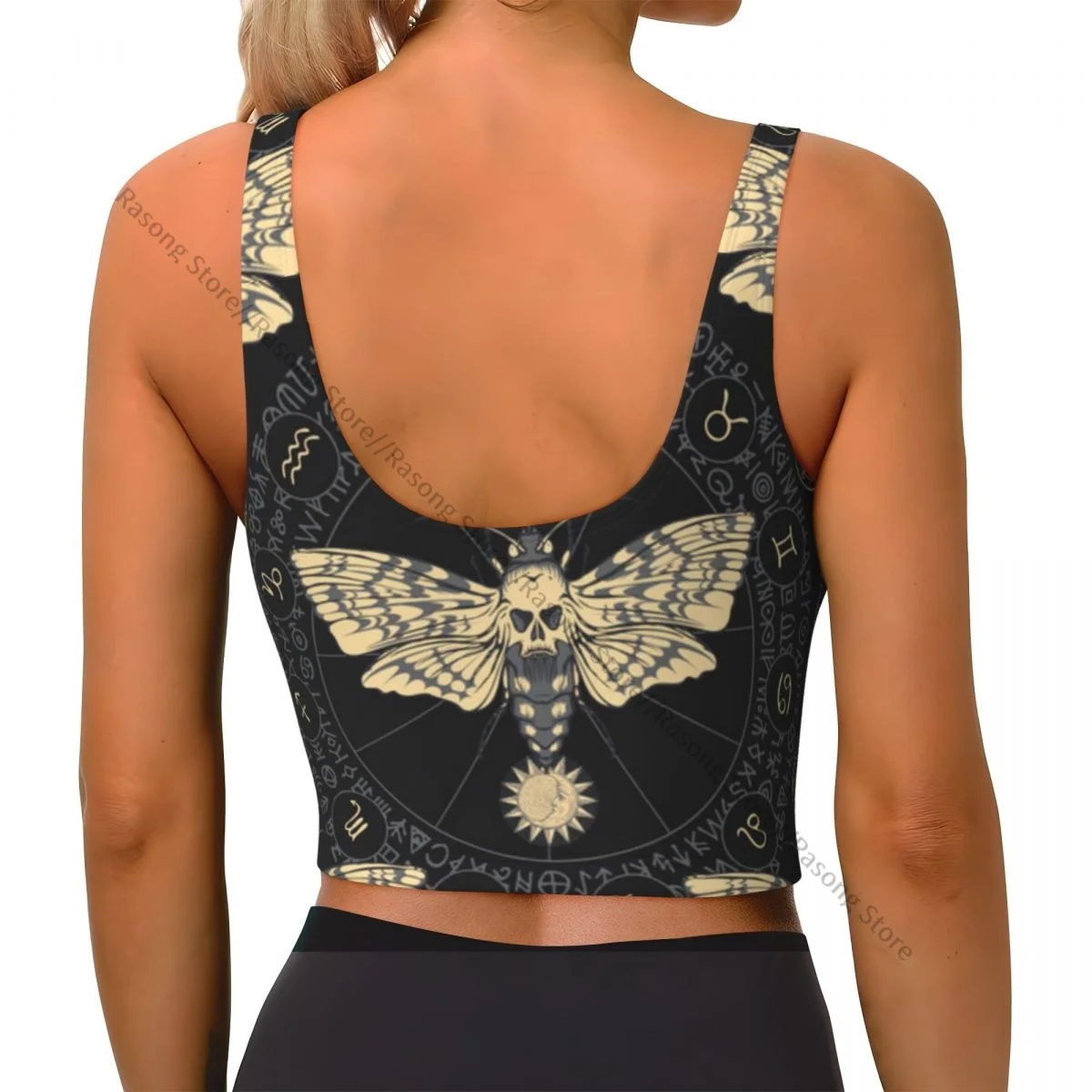 Women Sexy Sports Vest Deaths Head Butterfly Of The Zodiac Female Streetwear Sport Lingerie Tee Crop Top