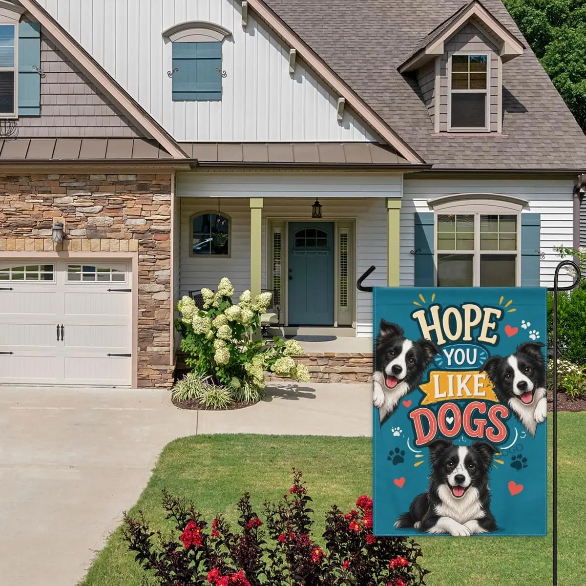 Hope You Like Border Collie Garden Flag and Paw Print Design 28x40 Inch Double Sided Polyester Outdoor Yard Flag for Home La yyi