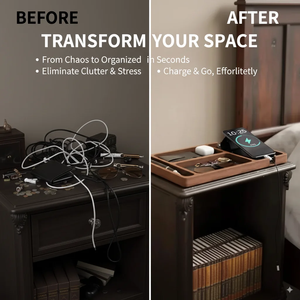 

Wooden Desk Organizer Storage Tray Solid Wood Partition Box for Phone Wallet Glasses Watch Earphones and Office Desktop Supplies