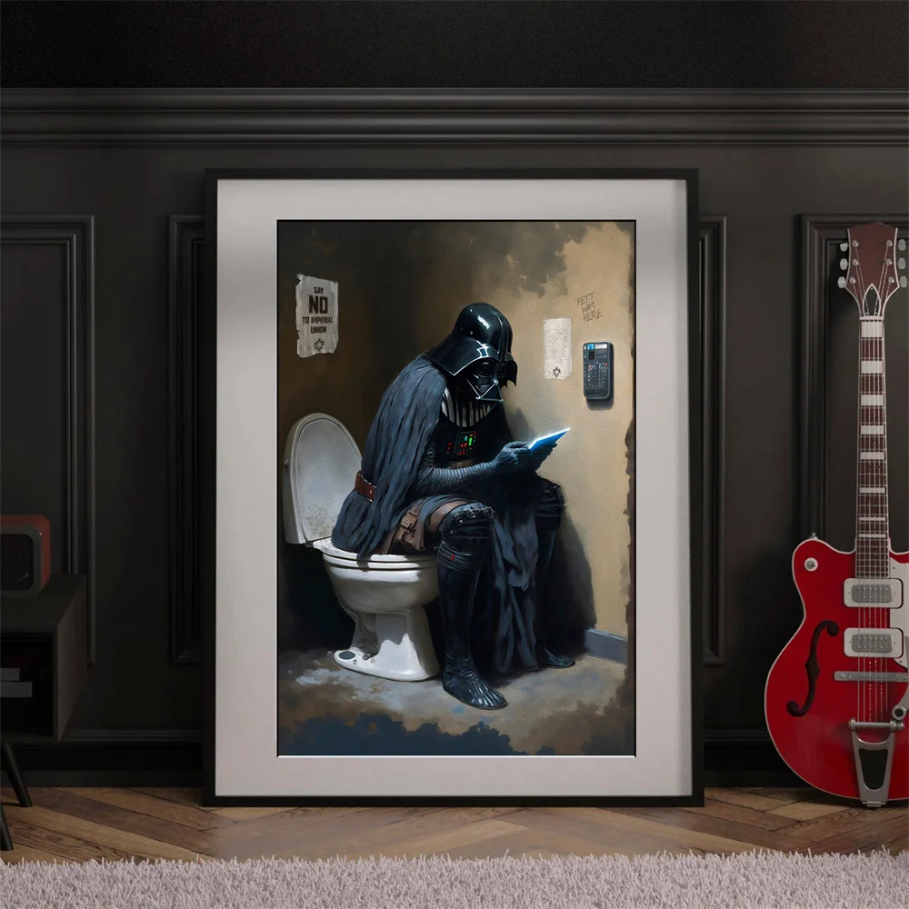 Póster divertido de Disney, Impresión de estrella de película en el baño, pintura al óleo de inodoro interesante, pintura en lienzo, decoración