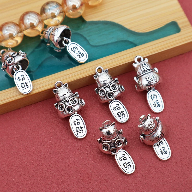 10pcs/Lot Ethnic Style Stereo Fortune Cat Charms 24.5x10mm Key Chains/Necklace/Bracelets Lucky Pendants DIY Jewelry Women Men