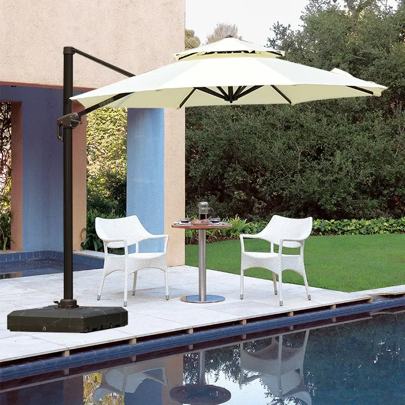 2026 Modern  Outdoor Collapsible Steel Pole UV Rain Protection Umbrella with Plastic Base for Beach Pool & Garden Furniture