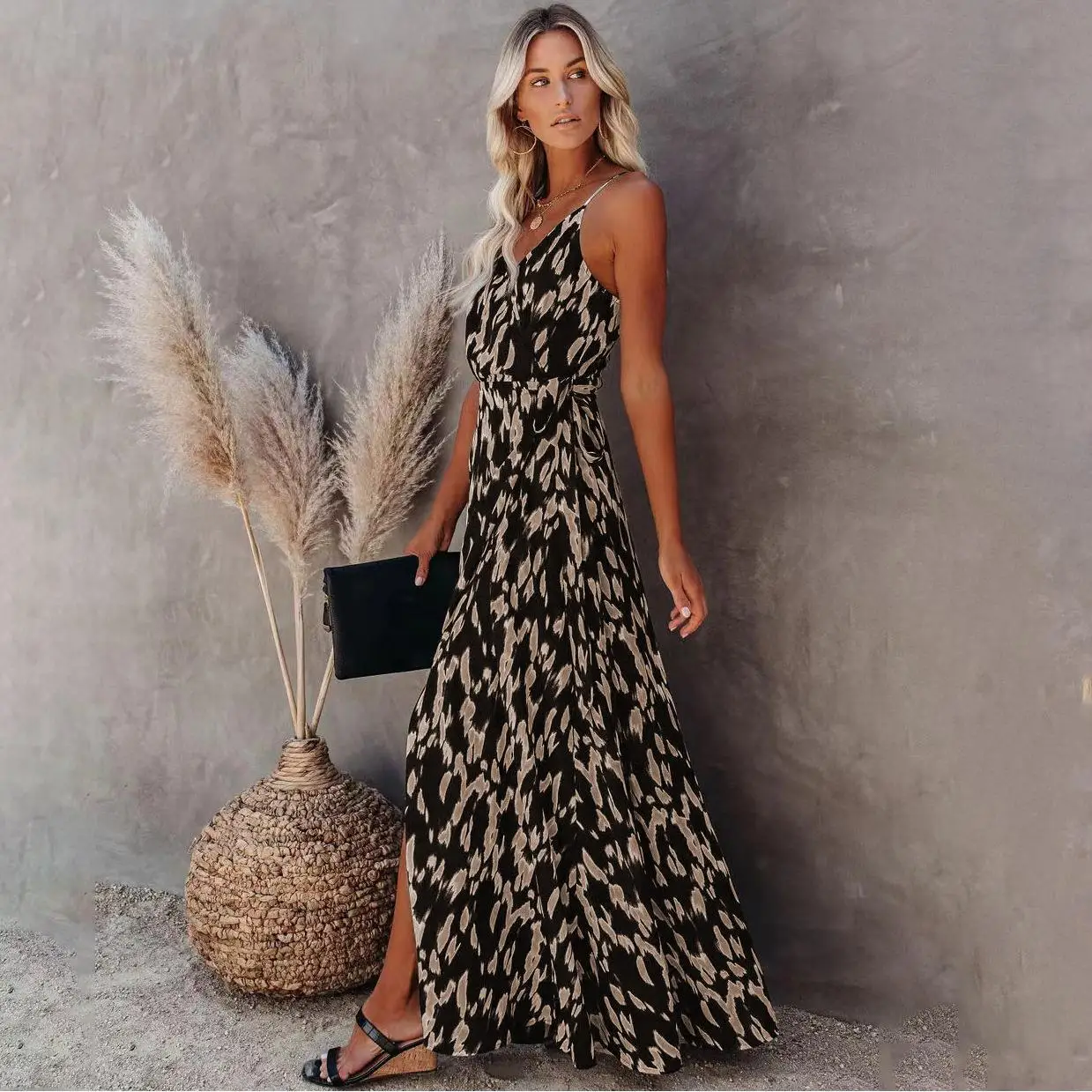 2023 Nuova stampa sexy Midi Dr con spacco per le donne Stazione indipendente transfrontaliera V-Ne Svel Gonna a trapezio Dr