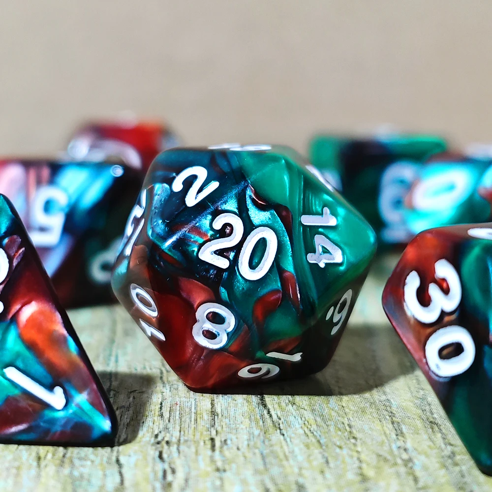 Green-Red Swirl Polyhedral Dice Set DND Dice for Tabletop RPGs, MTG and Roleplaying Games Perfect Gift for RPG Enthusiasts