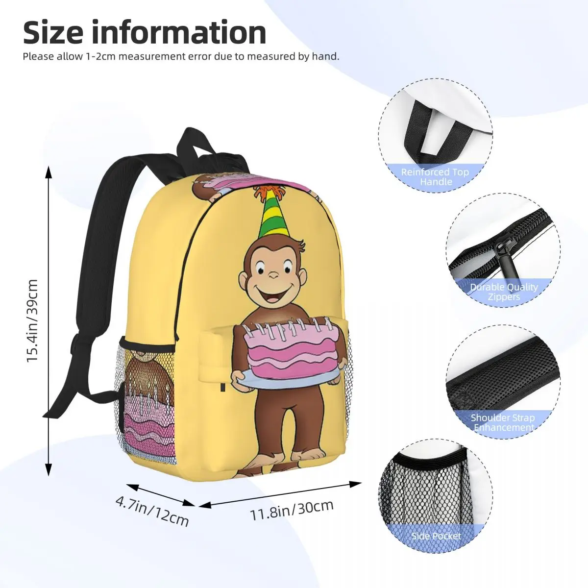 Curious George Birthday Backpacks Boys Girls Bookbag Casual Children School Bags Laptop Rucksack Shoulder Bag Large Capacity