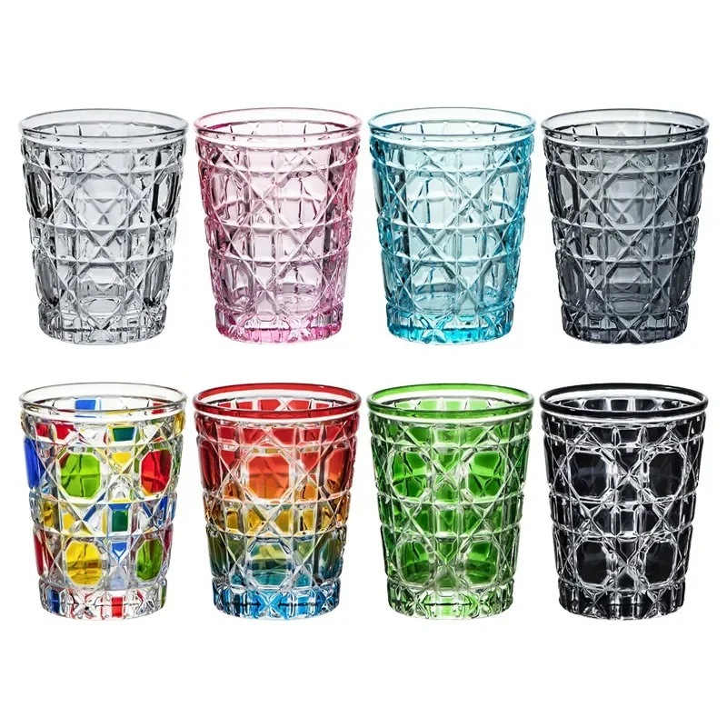 Colored Plaid Whiskey Glass Good-looking Painted Wine Glass Household Glass Contrast Color Beer Steins