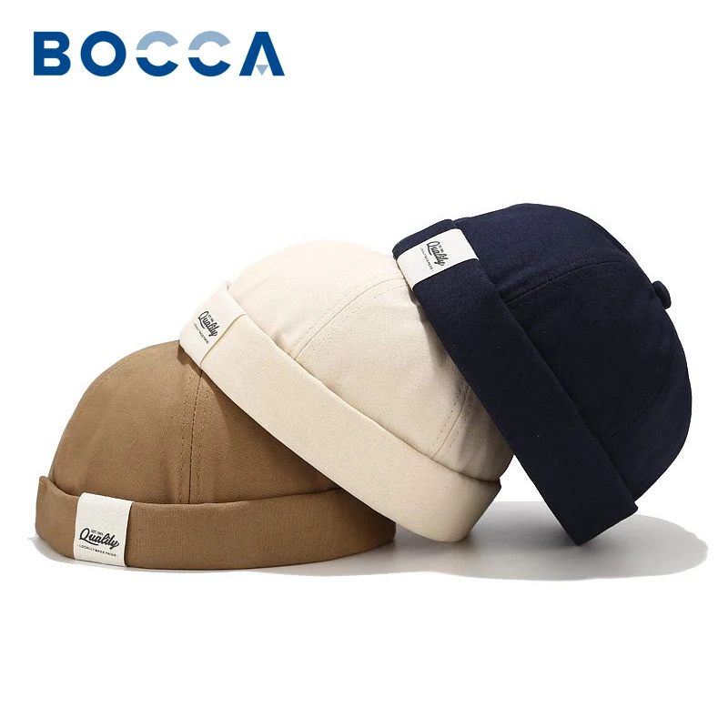 Bocca-Casquette docker sans visière pour homme, bonnets sans visière, style breton, solide, réglable, hip hop, transporteurs ble, été