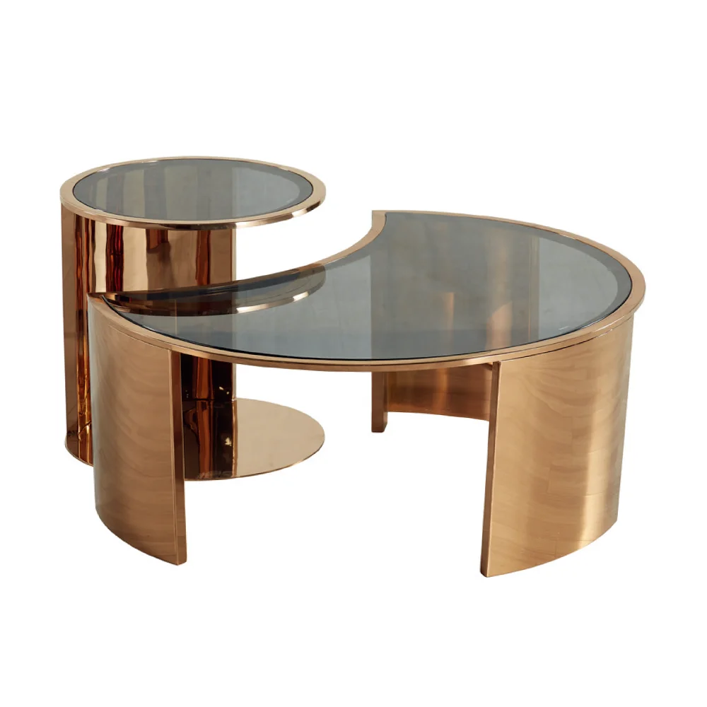 -dd Factory Rose Gold Modern Center Metal Coffee Table Legs Luxury Glass Coffee Tables for Living Room