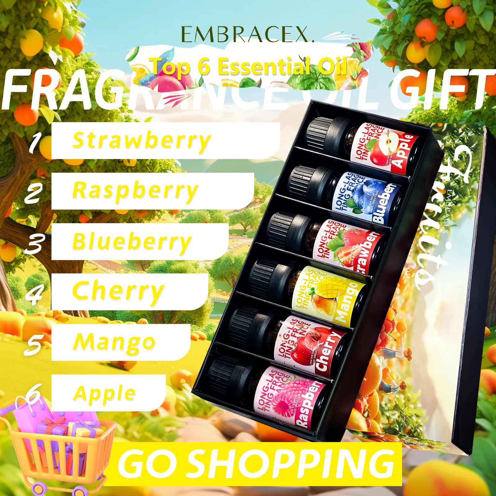 6PC/1PC Fragrance Oils 10ML Fruits Aroma Oil Mango Apple Cherry Strawberry Blueberry Raspberry Skincare Massage Oil Women's Gift