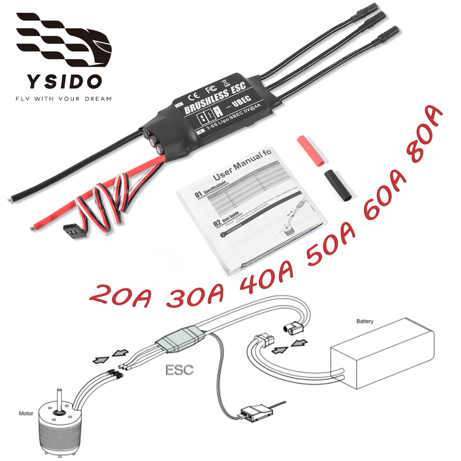 

YSIDO 20A 30A 40A 50A 60A 80A 2-6S Бесщеточный ESC UBEC Контроллер скорости Программирующая карта для RC FPV Дрон Самолет Вертолет Запчасти