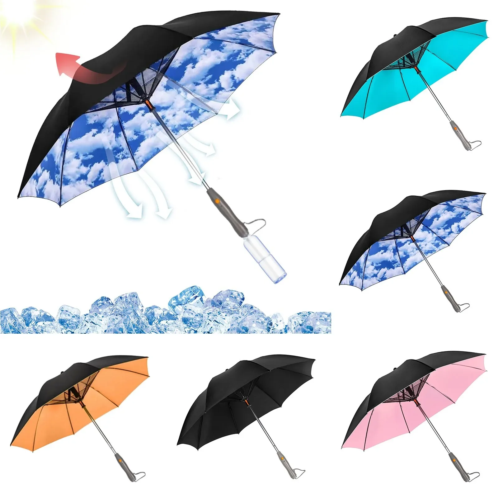 

Зонт 3в1 с вентилятором Портативный зонт с вентилятором и зонтиком-распылителем для летних прогулок USB Перезаряжаемый зимний женский дождь