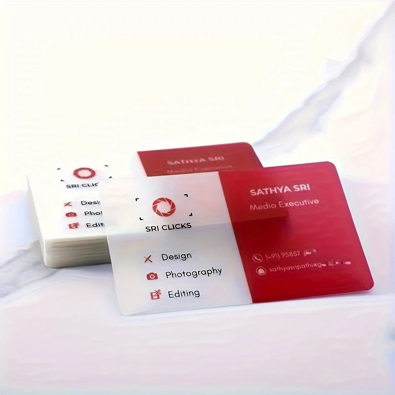Transparent PVC Business Cards CustomizeWaterproof Thank You Card Print One SideFree design Round Cornor for Office Supplies