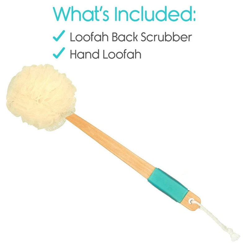 2X Loofah Sponge Back Scrubber-Men & Women Long Handled Exfoliating Bath & Shower Body Brush-Handheld