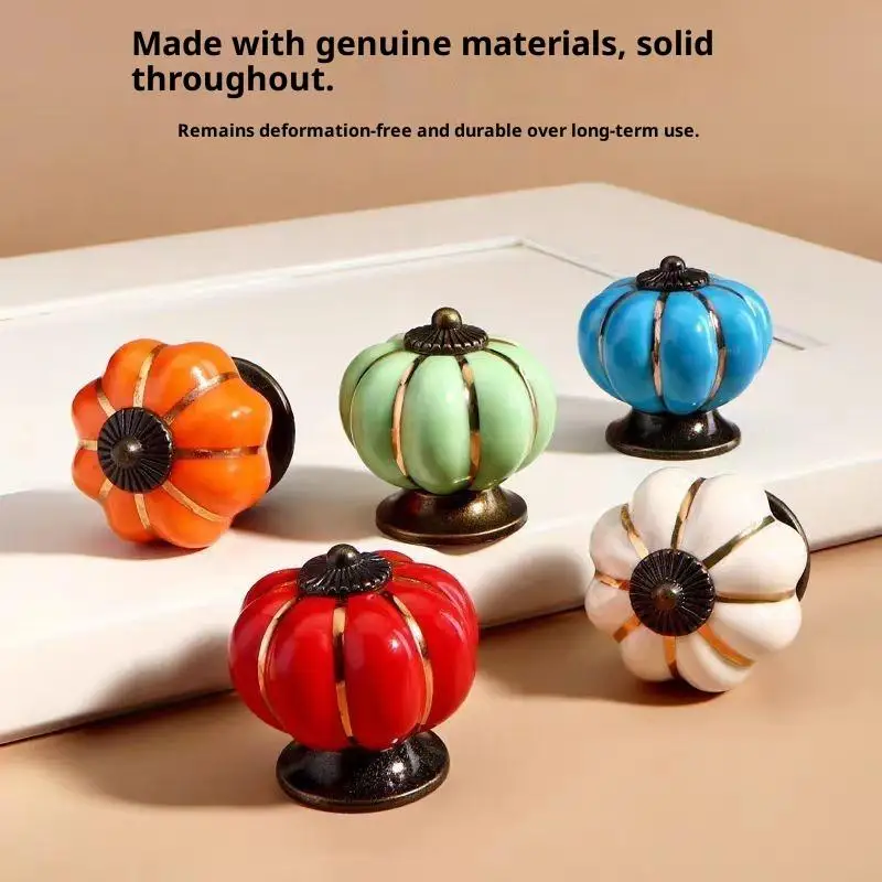 Ceramic Pumpkin Cabinet Knob Single Hole Drawer Pull Handle Multi Color Decorative Hardware for Wardrobe Cupboard Home Decor