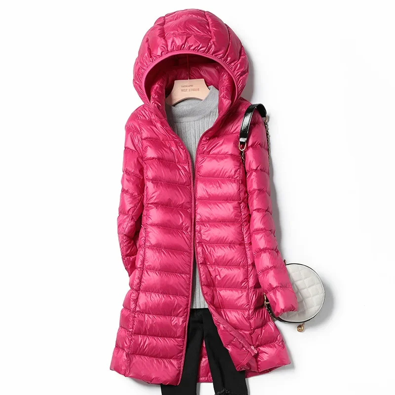 Parka justa com capuz para mulheres, casacos na moda, jaquetas longas, casaco fino claro, jaqueta puffer coreana, inverno 2021