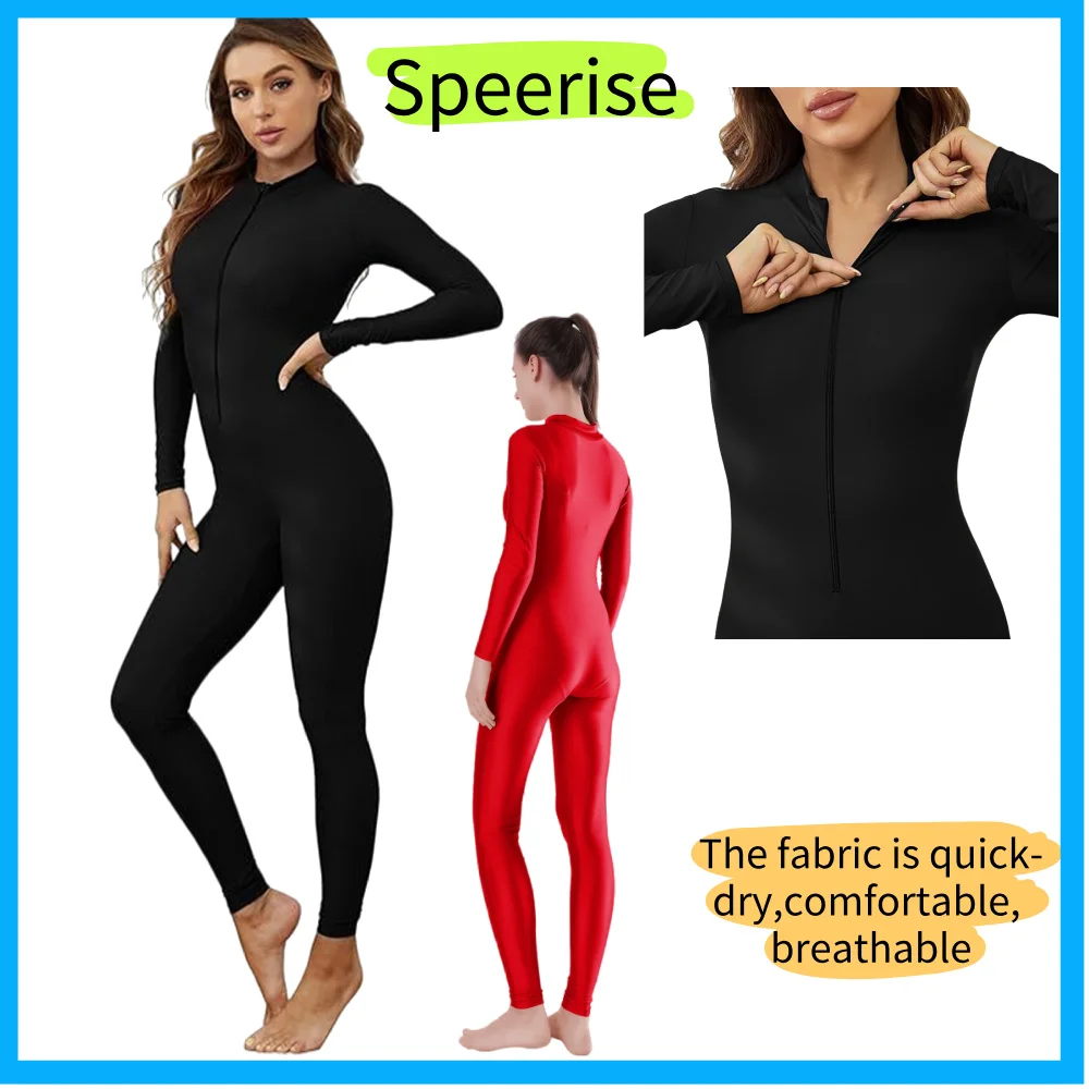 

Speerise Adult Dance Long Sleeve Unitard for Women Spandex Jumpsuits Suit One Piece Turtleneck gymnastic unitards Men Dance Wear