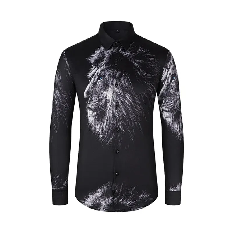 

New Men's Lapel Non Ironing Long Sleeved Shirt in Early Autumn, Trendy and Versatile, Digital Printed Casual Shirt