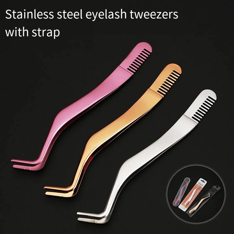 Eyelash Comb Tweezers Stainless Steel Anti-Static Non-Magnetic Professional Pincet Lashes Extension Tweezers Makeup Tools