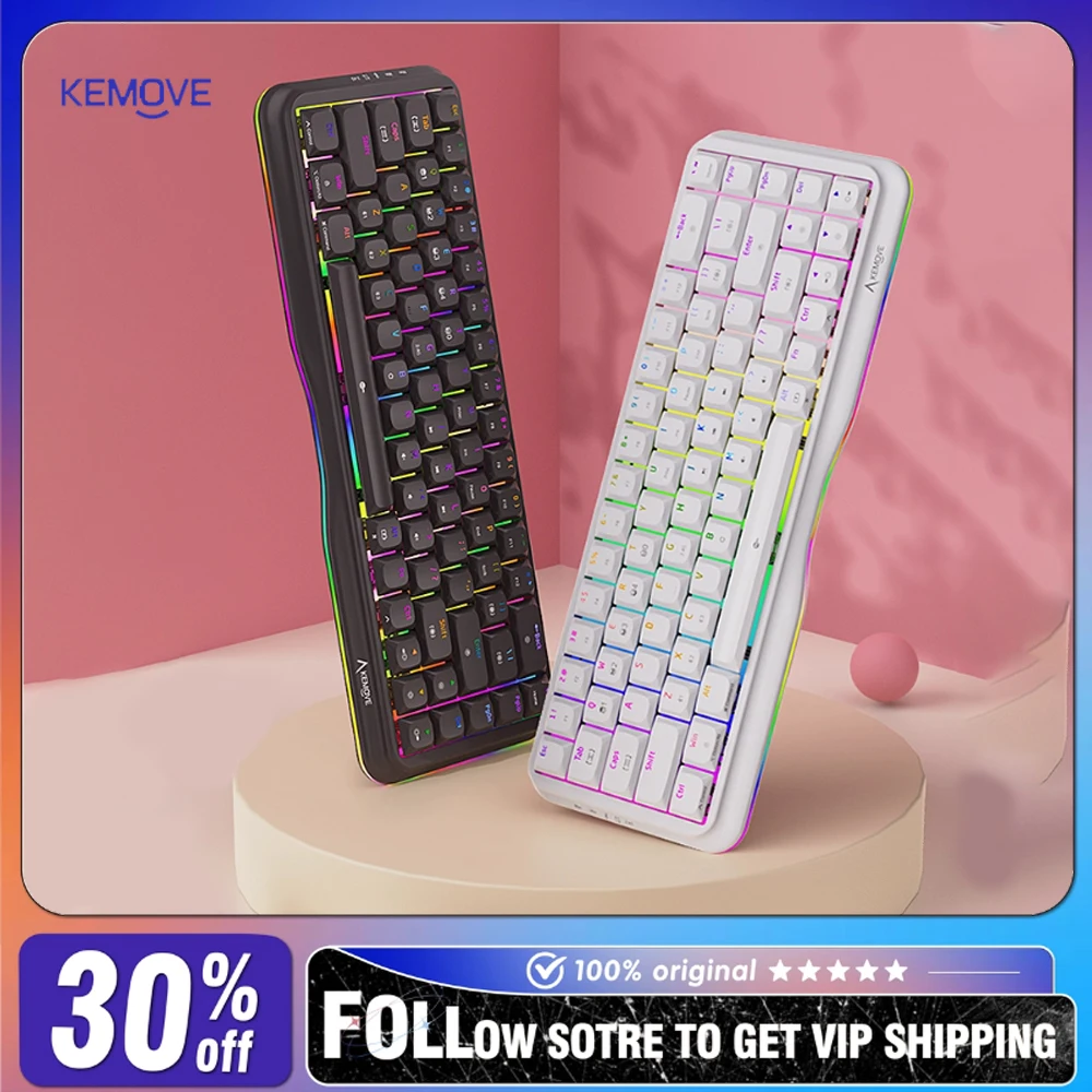 

KEMOVE K68 Wireless Three Mode Mechanical Keyboard RGB Hot Swap Ergonomic Design Customized Games Business Office Mute Keyboard