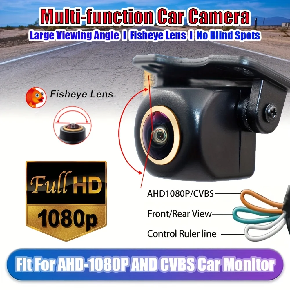 

AHD1080P/CVBS Fisheye Rearview Backup Camera for SUV,Pickup,Camper,Tractor,Van,Truck,RV-Front/Side/Rear View Parking Guide Lines