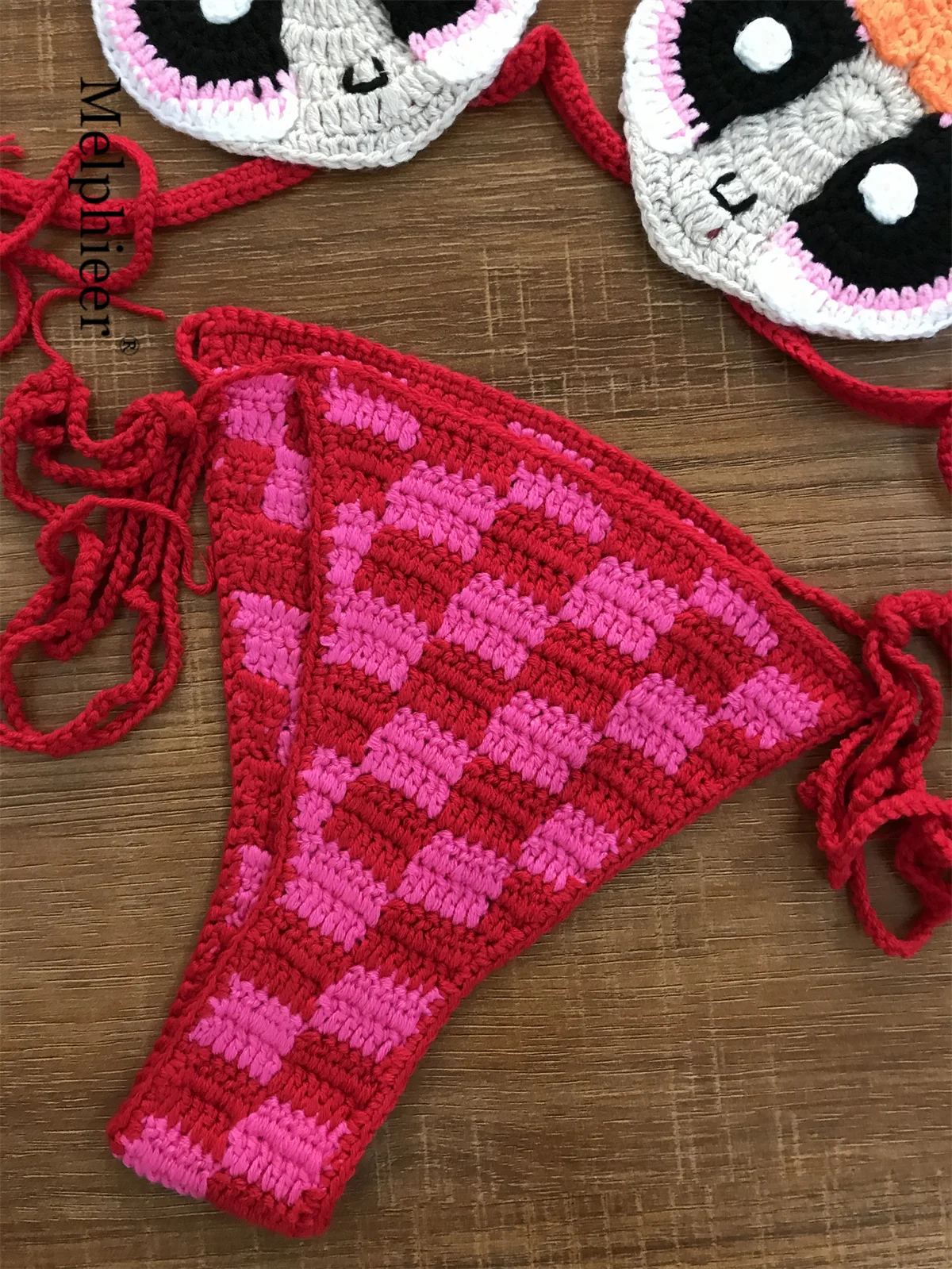 Melphieer haute qualité à la main Crochet Micro Powerpuff mignon Bikini ensemble Sexy String brésil maillots de bain superbe vacances maillots de bain