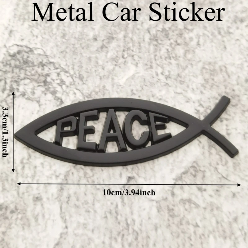 High-quality Modification 3D Metal Car Sticker Fish-shaped Pattern Faith PEACE Scratch Cover DIY Decoration Car Accessories