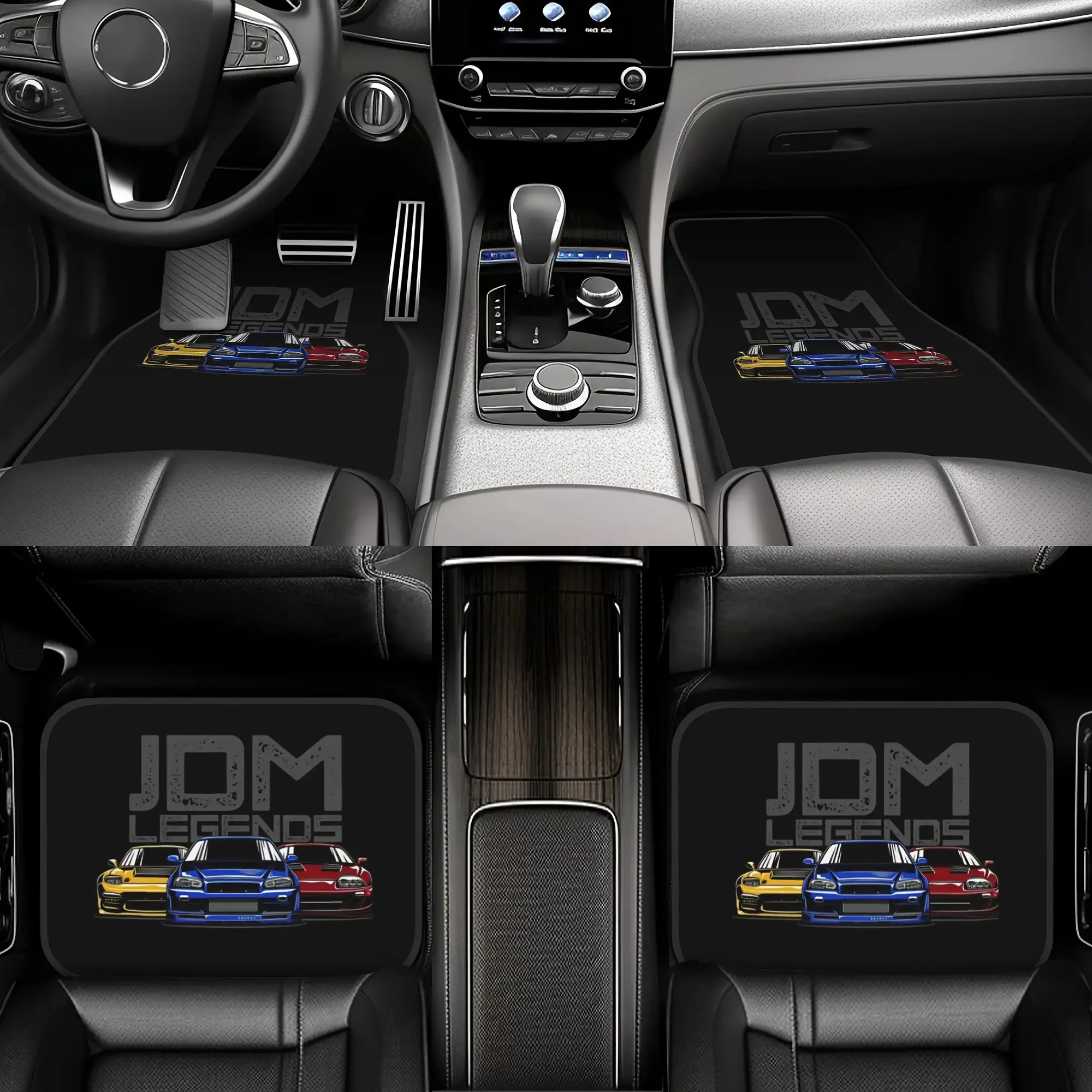 Set Of 4 JDM Style Floor Mats Designed To Fit 95% Of Vehicles Including Cars, Suvs, Sedans, And Trucks, Offering Complete Floor