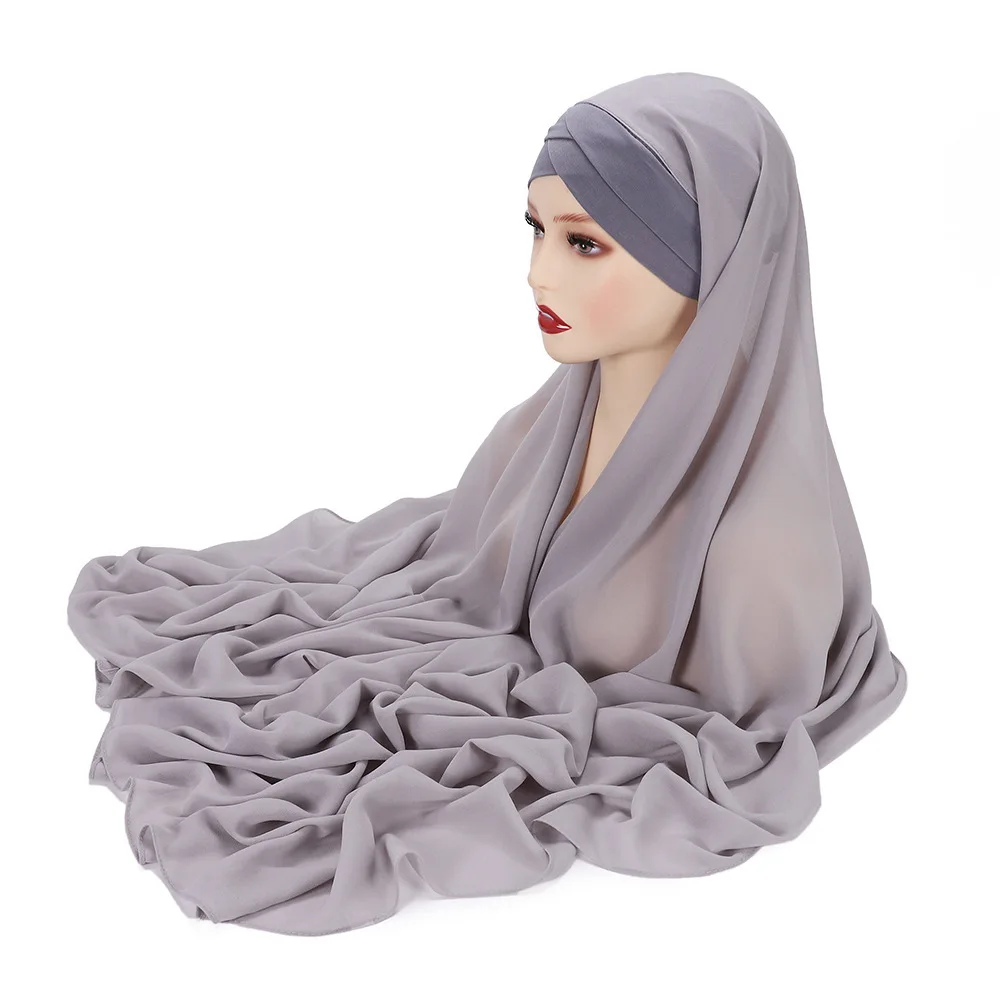 Instant Hijabs Chiffon Hijab Scarf With Cross Jersey Caps Bonnet Brand Design Muslim Scarf Women Islamic Underscarf