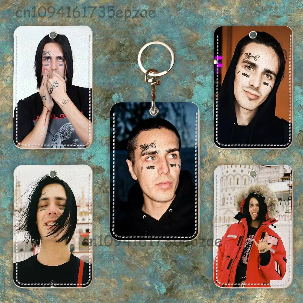 

Rapper Face Ivan Dryomin Rectangle Card Case Keychain Access Card Bag Key Tag Ring Leather Card Holder Key Ring Access