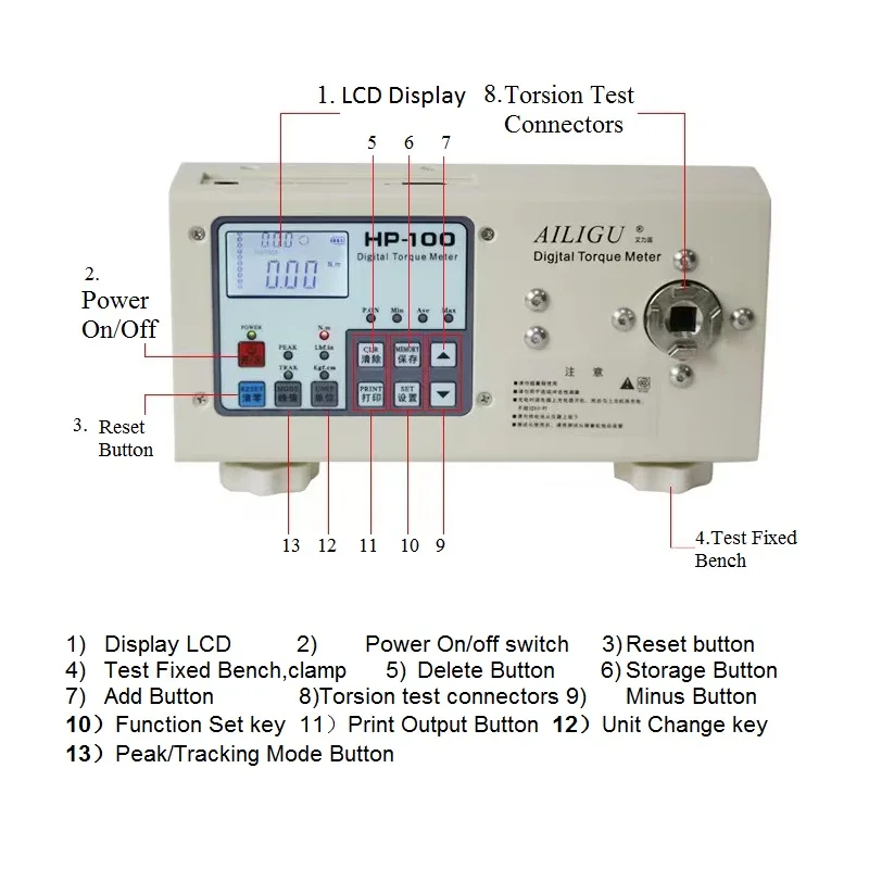 Imagem -06 - Digital Torque Force Meter Motor Performance Torgue Tester 1800mah Bateria Kgf. cm Suporte Lbf.in Hp100 Hp200 Hp-250 Hp500n.m