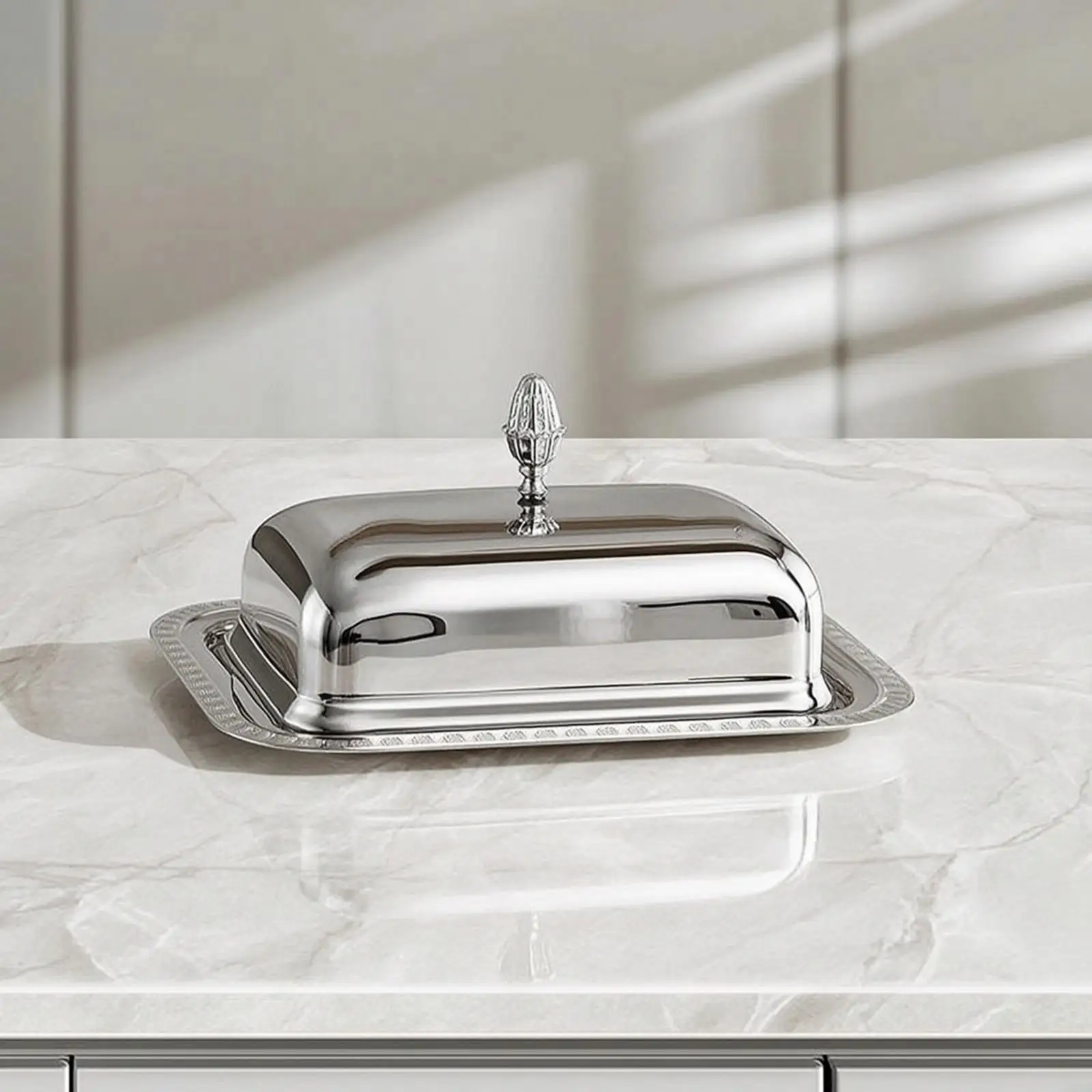 Metal Butter Dish Airtight Butter Container with Knob Handle Classic Rectangular Server for Breakfast Table